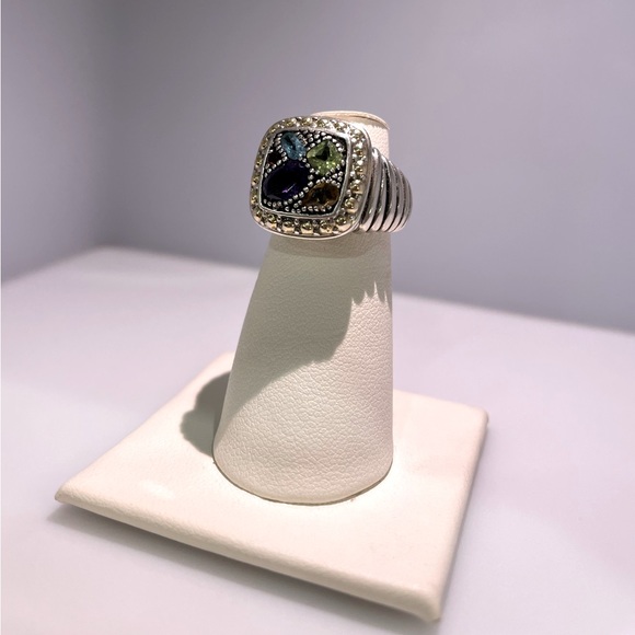 Sterling silver five stone ring carved band